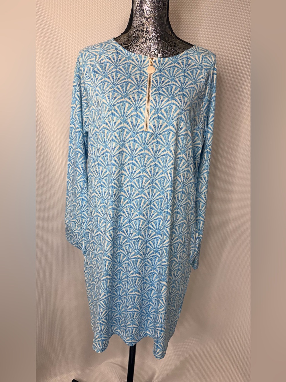 Light Blue Patterned Women’s Swim Coverup with Front Zip